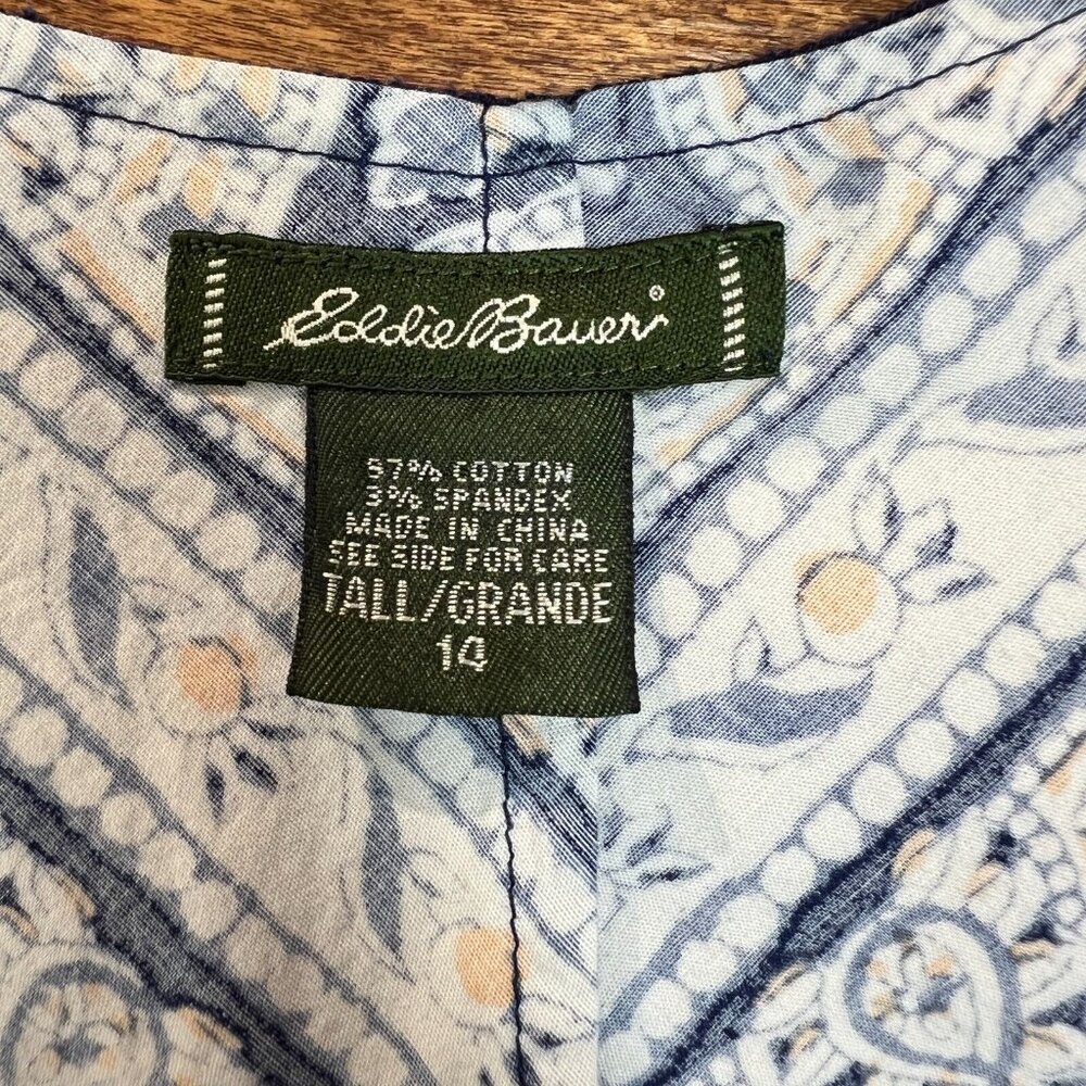 Eddie Bauer Midi Dress Womens 14 Blue Yellow Bandana Floral Print Cotton Stretch - Picture 11 of 14